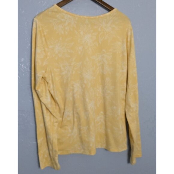 Hang Ten Womens XL Yellow Floral Long Sleeve Top shirt UV Protection Zipper Pock - Picture 7 of 10